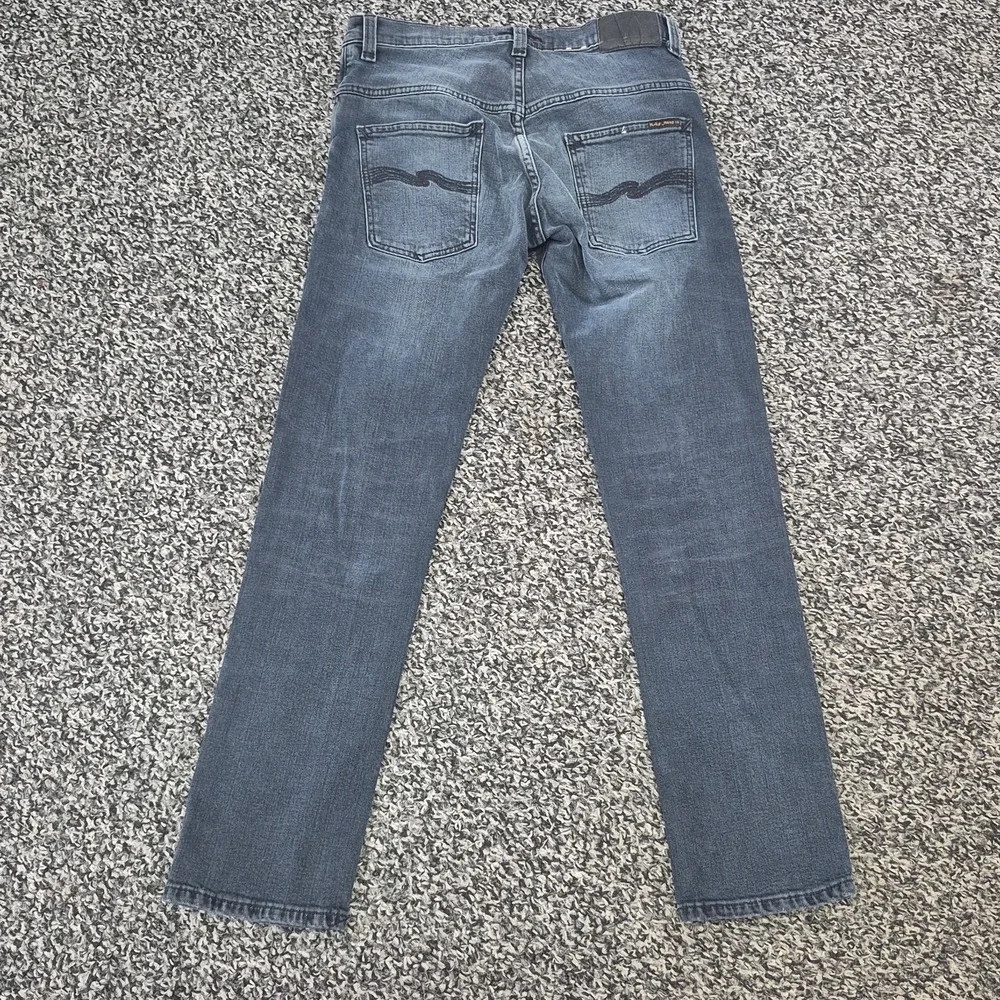 Nudie Jeans Mens 33x30 Blue Gray Thin Finn Organic Cotton Denim Slim Stretch